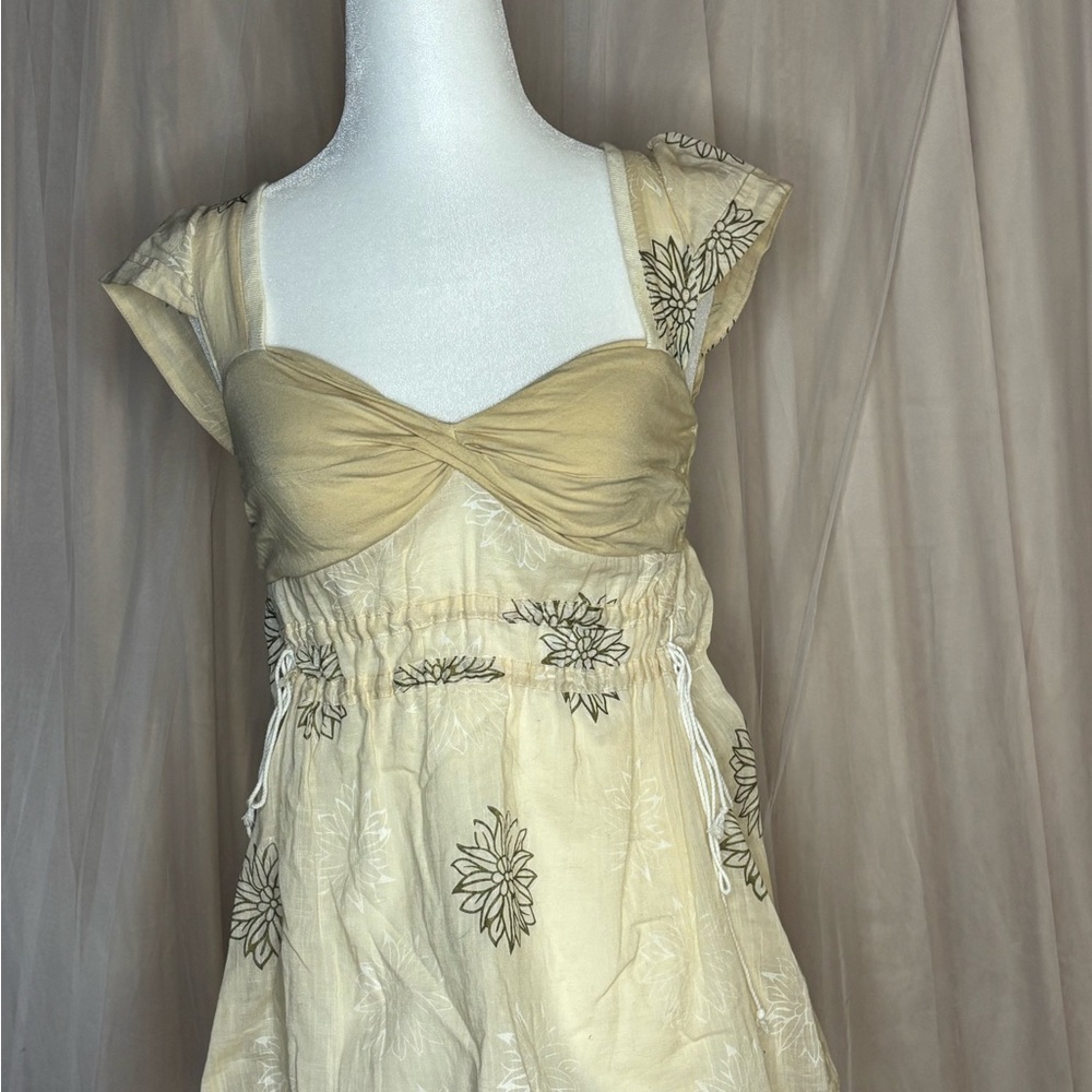 Free People Gold Cap Sleeve Tie Front Blouse
